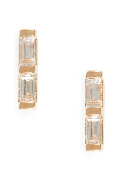 Dana Rebecca Designs Sadie Pearl Double Baguette Diamond Stud Earrings In Yellow Gold