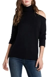 1.state Cold-shoulder Cuffed Turtleneck Sweater In Rich Black