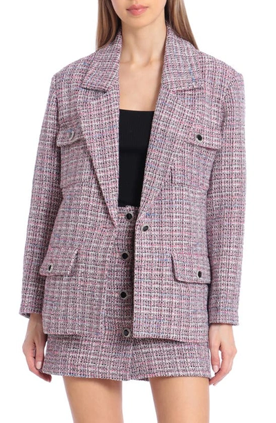 Avec Les Filles Tweed Crystal Button Blazer In Pink