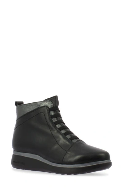 Wonders A-9713 Boot In Black/ Lead Metallic Leather