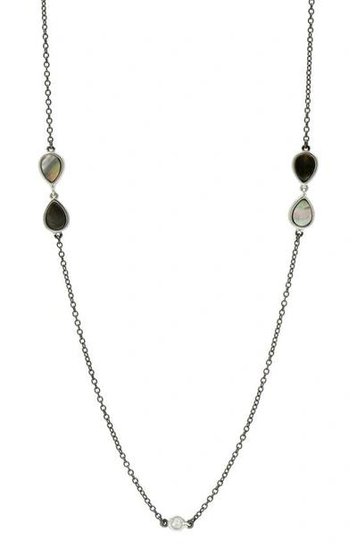 Freida Rothman Grey Mother-of-pearl Long Station Necklace In Silver/ Black