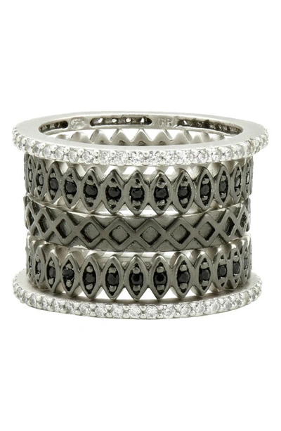 Freida Rothman Two-tone Set Of 5 Rings In Silver/ Black