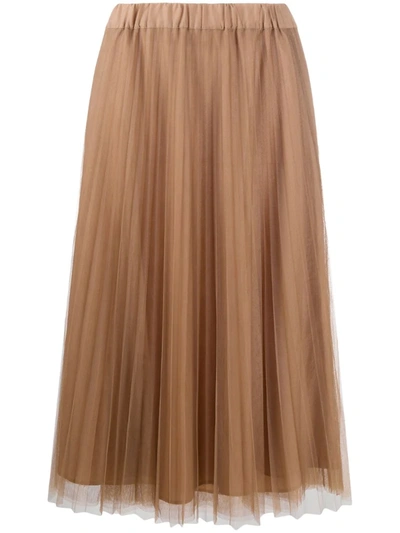 P.a.r.o.s.h Pleated Tulle Skirt In Camel Colour