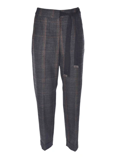 Peserico Checked Pants In Grey And Beige