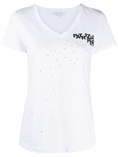 Patrizia Pepe Rhinestone-embellished Cotton T-shirt In White