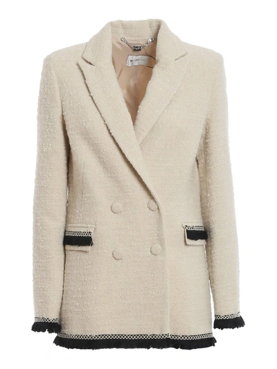 Be Blumarine Bouclé Wool Blend Blazer In Cream Colour