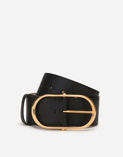 Dolce & Gabbana Belt In Cowhide With Oval Buckle In Black