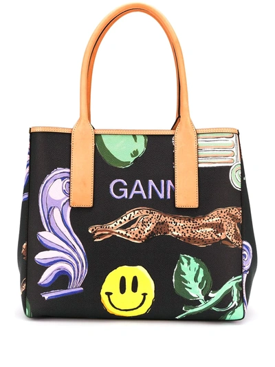 Leopard Print Canvas Tote Bag in Multicoloured - Ganni