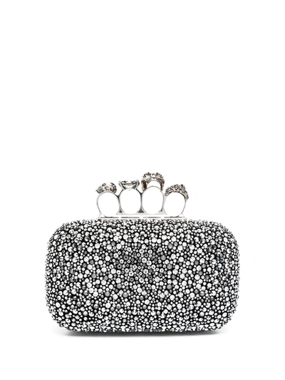 Alexander Mcqueen Four Ring Crystal-embellished Clutch In Black