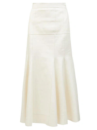 Loewe Dropped-waist Godet-insert Leather Skirt In White