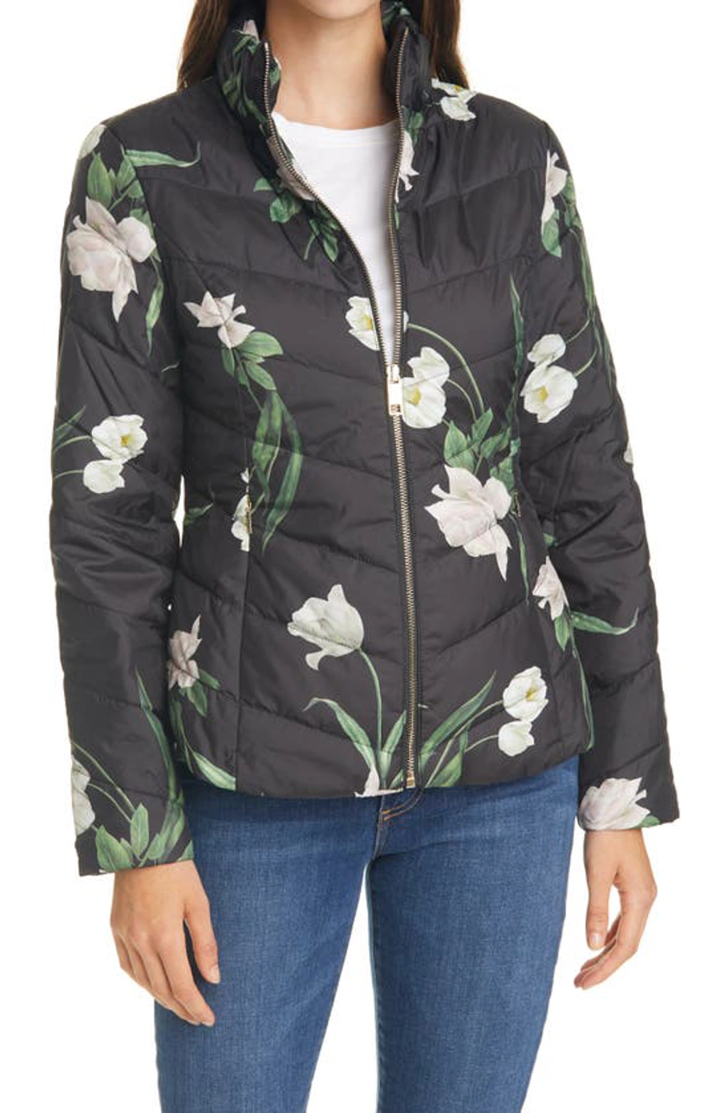 Ted Baker Adaena Elderflower Packable Quilted Jacket In Black