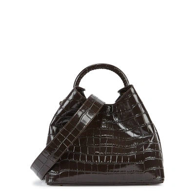 Elleme Raisin Brown Crocodile-effect Leather Top Handle Bag In Dark Brown