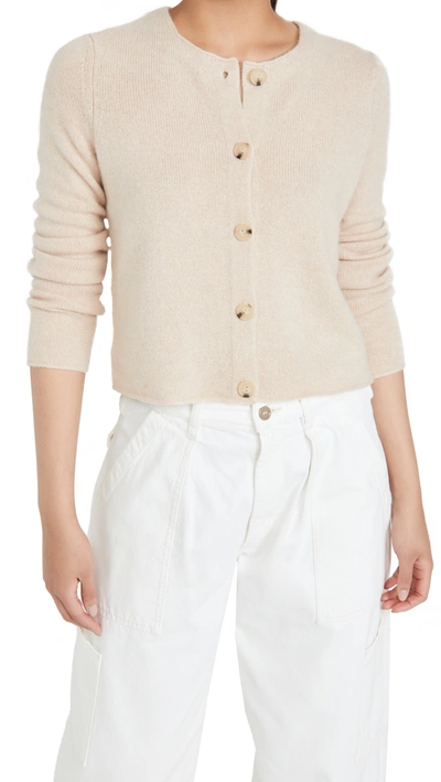 Vince Button Crew Cashmere Cardigan In Heather Champagne