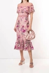 Marchesa Notte Cape-effect Embroidered Glittered Tulle Midi Dress In Pink