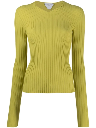 Bottega Veneta Ribbed V-neck Jumper In Yellow