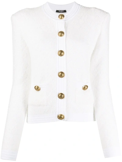 Balmain Single-breasted Knitted Cardigan In White