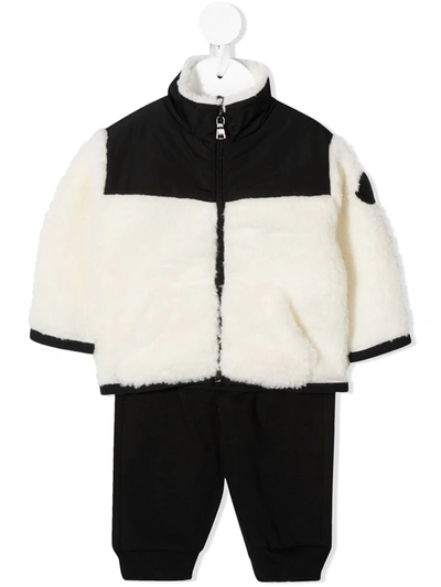 Moncler Unisex Fuzzy Fleece Jacket & Jogger Trousers Set - Baby In Black/white