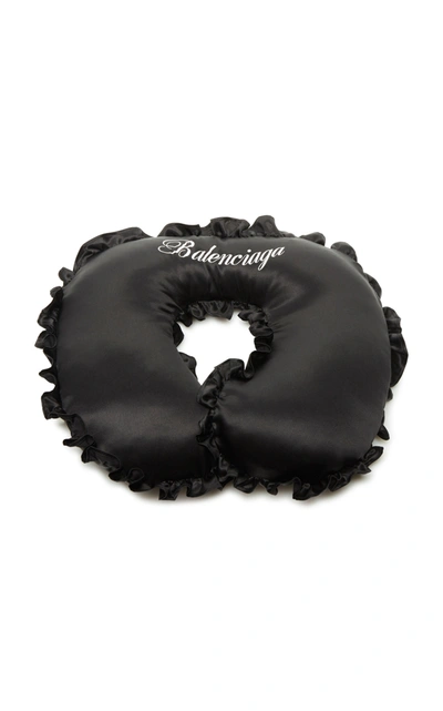 Balenciaga Ruffled Silk Satin Neck Pillow In Black
