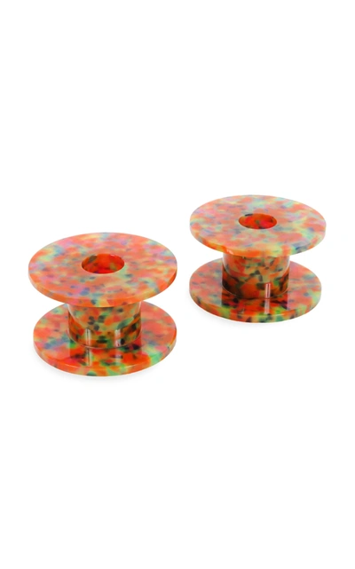 Edie Parker Set-of-two Printed Acrylic Candlestick Holders In Multi