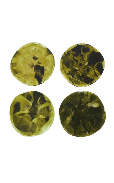 Dinosaur Designs Set-of-four Green Resin Boulder Coasters