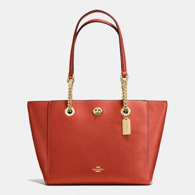 Coach turnlock chain tote hot sale in polished pebble leather