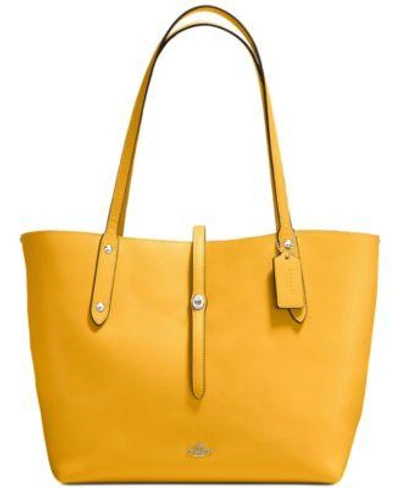 Coach Polished Pebbled Leather Market Tote In Silver/yellow Stone