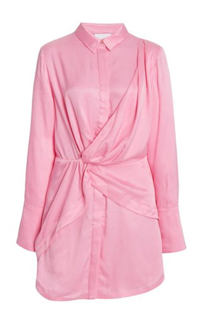 Acler Evelyn Draped Satin Mini Shirt Dress In Pink
