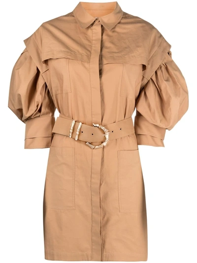Acler Kindsway' Balloon Sleeve Belted Mini Shirt Dress In Brown