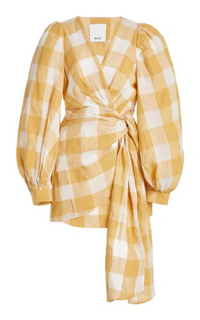 Acler Women's Sutherland Gingham-check Mini Wrap Dress In Yellow/white