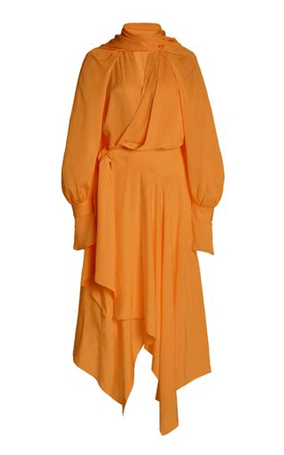 Acler Tilden Draped Georgette Tie-neck Midi Wrap Dress In Orange