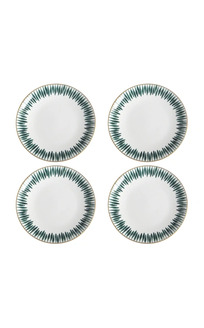 Marie Daage Allée De Cyprès 3 - Set Of 4 Dinner Plates In Green