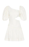Aje Women's Chateau Asymmetric Cutout Linen-blend Mini Dress In White,yellow