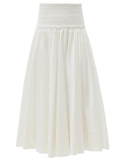 Aje Women's Cascade Smocked Cotton Midi Skirt In White
