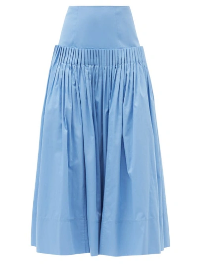Aje Women's Savoy Pleated Cotton Midi Skirt In Blue
