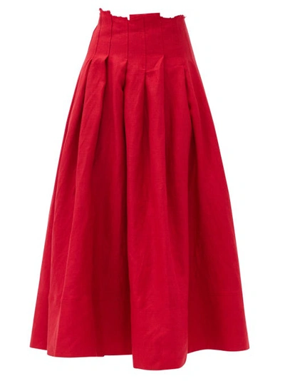Aje Women's Apres Pleated Linen Midi Skirt In Red