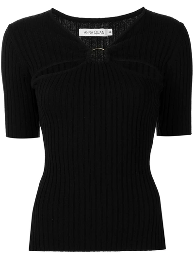 Anna Quan Women's Ary Cutout Ribbed-knit Cotton Top In Black,white