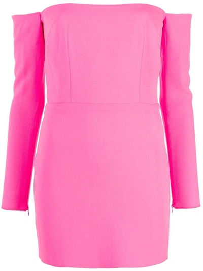 Alex Perry Aaron Stretch Crepe Portrait Long Sleeve Mini Dress In Pink