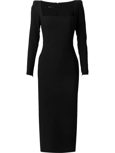 Alex Perry Baird Stretch Crepe Portrait Long Sleeve Dress In Black