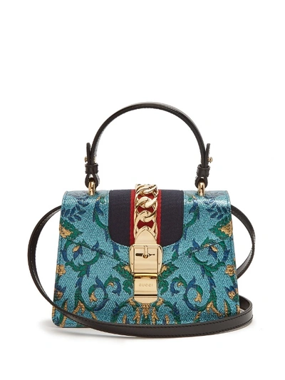 Gucci Sylvie Mini Brocade Shoulder Bag In Blue | ModeSens