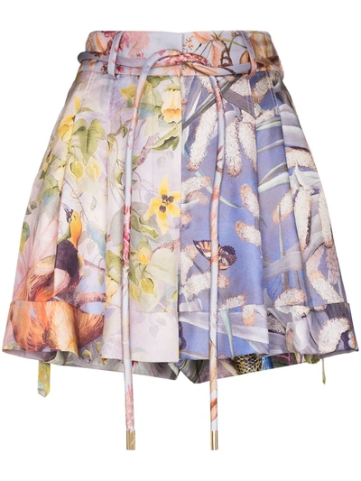 Zimmermann Botanica Book Print Drawstring Shorts In Multicolour