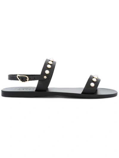 Ancient Greek Sandals Clio Faux Pearl-embellished Leather Sandals In Black