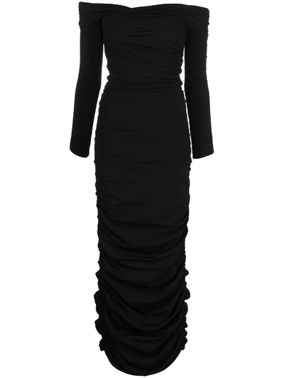 Khaite Shawna Ruched Satin Maxi Dress In Black
