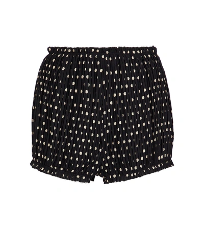 Khaite Hilary Pleated Polka-dot Silk-georgette Shorts In Black
