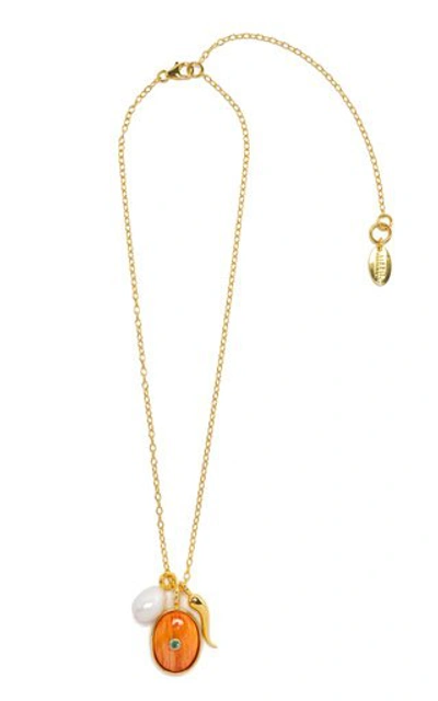 Lizzie Fortunato Women's Tangerine Oasis Gold-vermeil Pearl And Emerald Chain Necklace In Orange