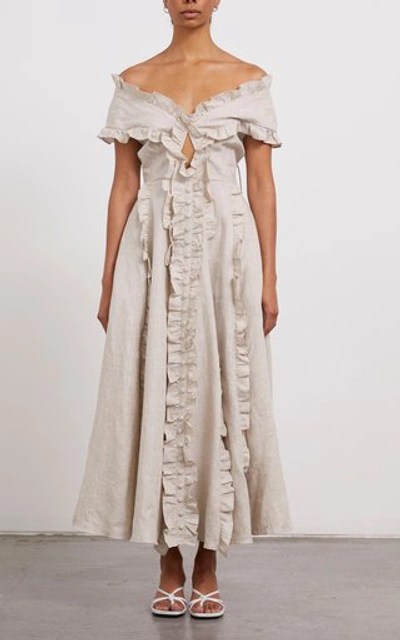 Joslin Tamara Linen Midi Dress In Neutral | ModeSens