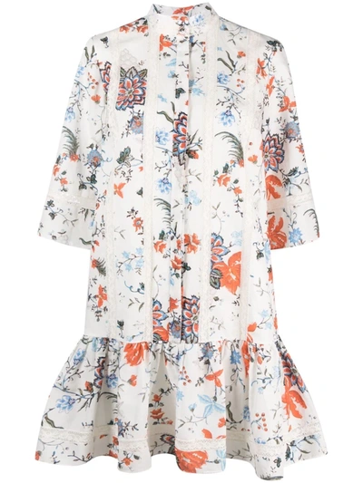 Erdem Bertram Floral Print Linen Shift Dress In White / Multi