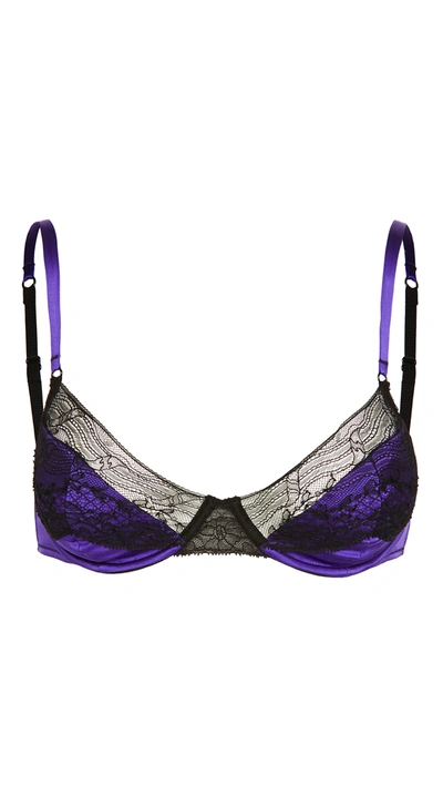 Kiki De Montparnasse Le Shock Lace-trimmed Stretch-silk Underwired Bra In Purple