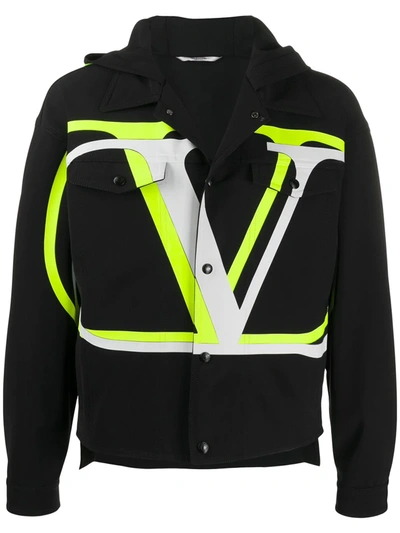 Valentino Vlogo Print Hooded Jacket In Black