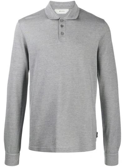Z Zegna Long-sleeved Polo Shirt In Grey