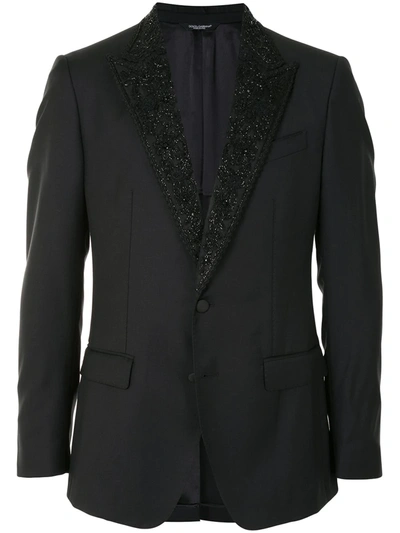 Dolce & Gabbana Embroidered-lapel Tailored Jacket In Black
